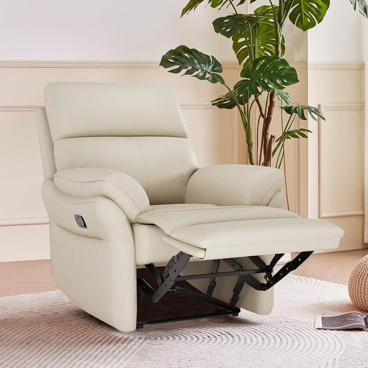 AIRSKY Genuine Leather Recliner Chair, Top Grain Leather, Italian Water-Washing Process, Recliner Chairs for Adults, for Living Room, Theater Seating, Bedroom. R1, Beige