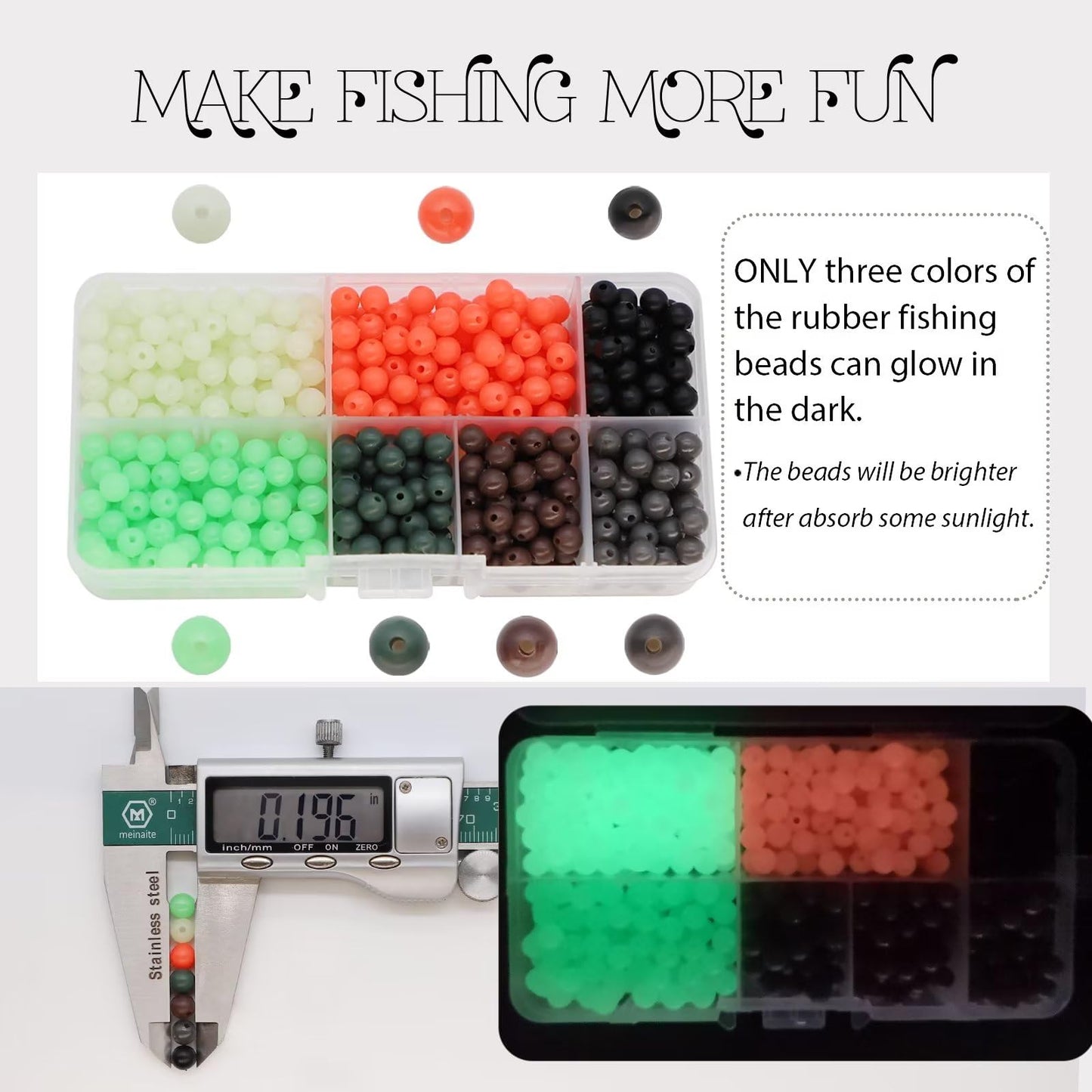 Dovesun Soft Rubber Fishing Beads Fishing Accessories Fishing Bait Eggs 7 Colors Round Fishing Beads with Fishing Tackle-Box 0.19in(1000pcs)