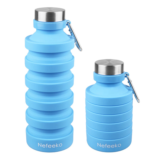Nefeeko Collapsible Water Bottle, Reuseable BPA Free Silicone Foldable Water Bottles for Travel Gym Camping Hiking, Portable Leak Proof Sports Water Bottle with Carabiner
