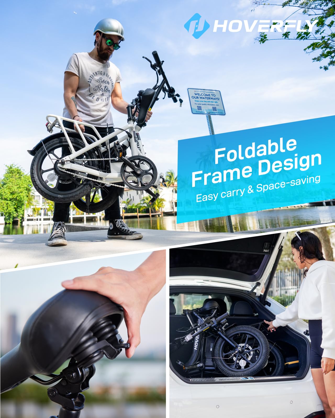 HOVERFLY H3 16" Electric Bike, Max 28Miles Range(Pedal-Assist) & Speed 15.5 Mph Power by 500W Peak Motor, Folding E-Bike with Removable Battery, Front Suspension and Commuter Electric Bicycle Adults