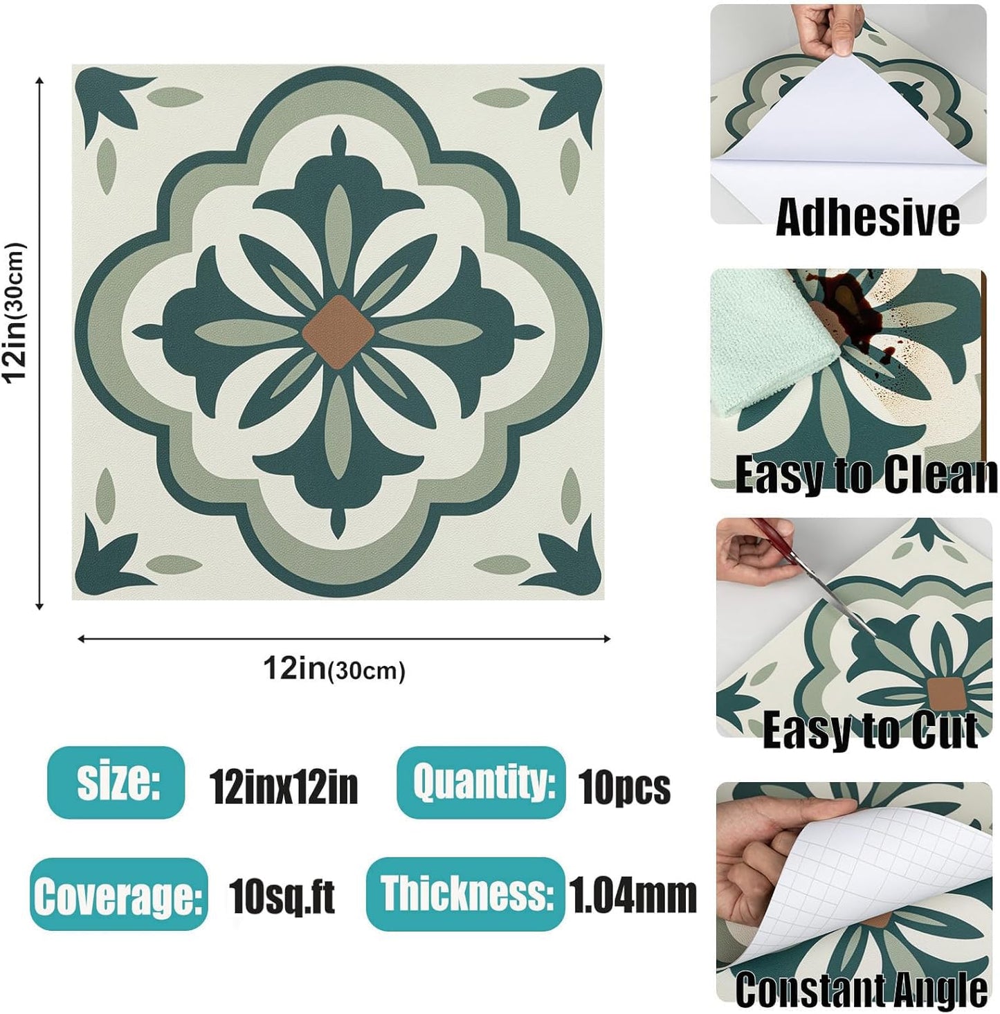 Alow Peel and Stick Floor Tile, Peel and Stick Flooring Self Adhesive, Waterproof Vinyl Flooring Suitable for Bathroom, Kitchen(12x12In, 10PCS)