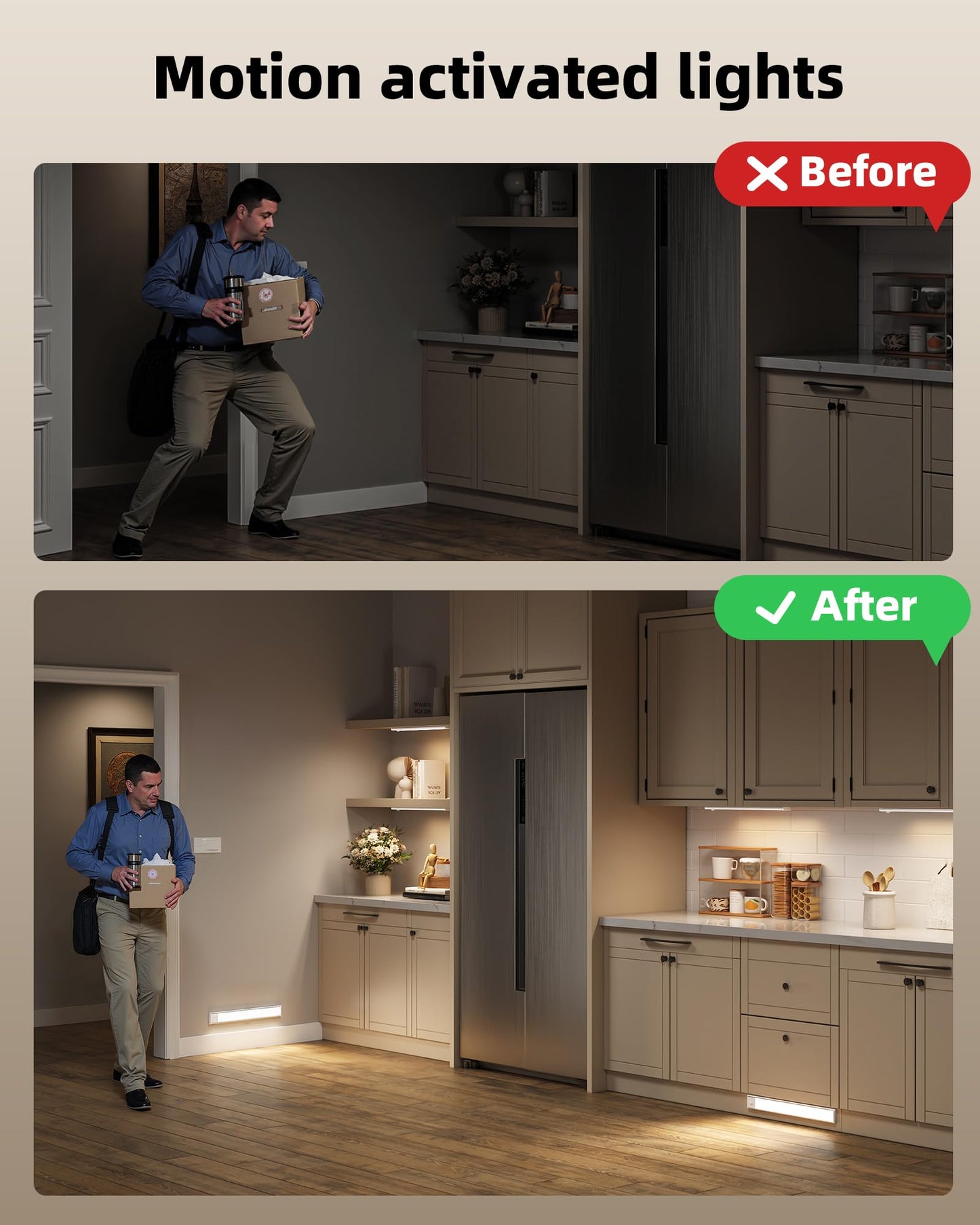 AMETHEUS 6-Pack Under Cabinet Lighting Wireless, LED Motion Sensor Light Indoor, Rechargeable Closet Lights Battery Operated, Dimmable & 3 Color Temps, Under Counter Lights for Kitchen, Stairs (8inch)