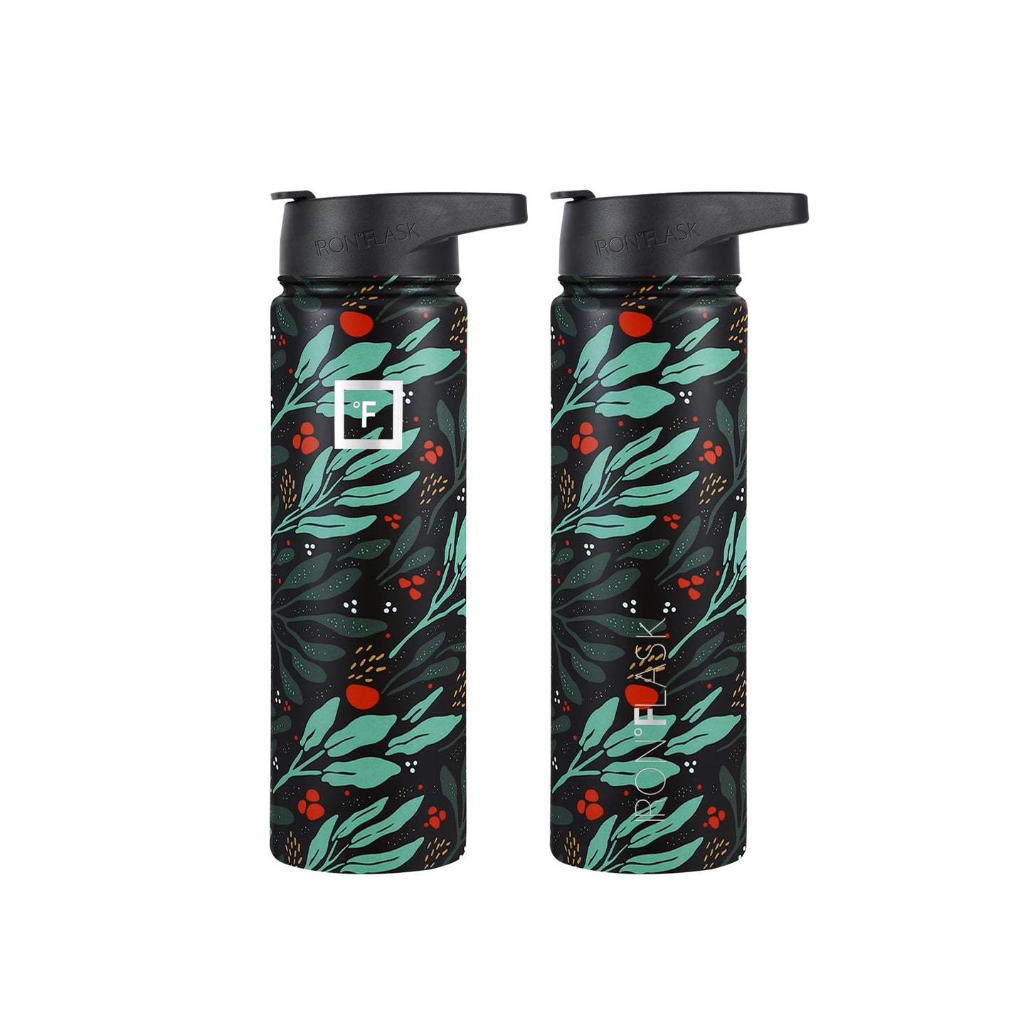 IRON °FLASK Sports Water Bottle - Wide Mouth with 3 Straw Lids - Stainless Steel Gym & Outdoor Bottles for Men, Women & Kids - Double Walled, Insulated Thermos, Metal Canteen - Lush Leaf, 22 Oz
