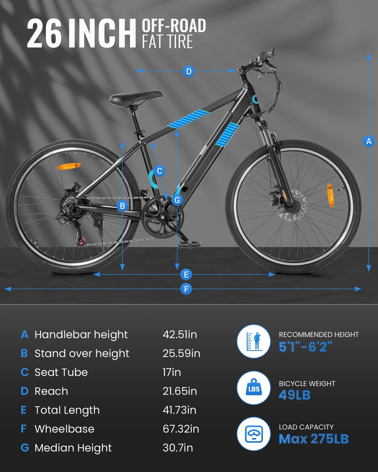 MULTIJOY EB262 Electric Bike for Adults,High-Power 350W (Peak 450W) Motor, 36V Built-in Invisible Removable Battery,Front Fork Suspension, 26" Electric Mountain Bike with UL Certified 7-Speed