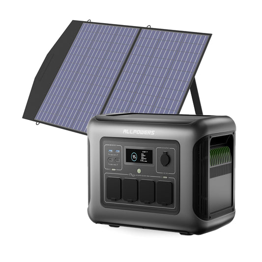 ALLPOWERS 1600W 1056Wh Portable Power Station with 100W SP027 Solar Panel, R1500 LITE(Peak 3200w) Solar Generator, LiFePO4 Battery Backup for 9 Devices, 40 Minutes Fast Charge