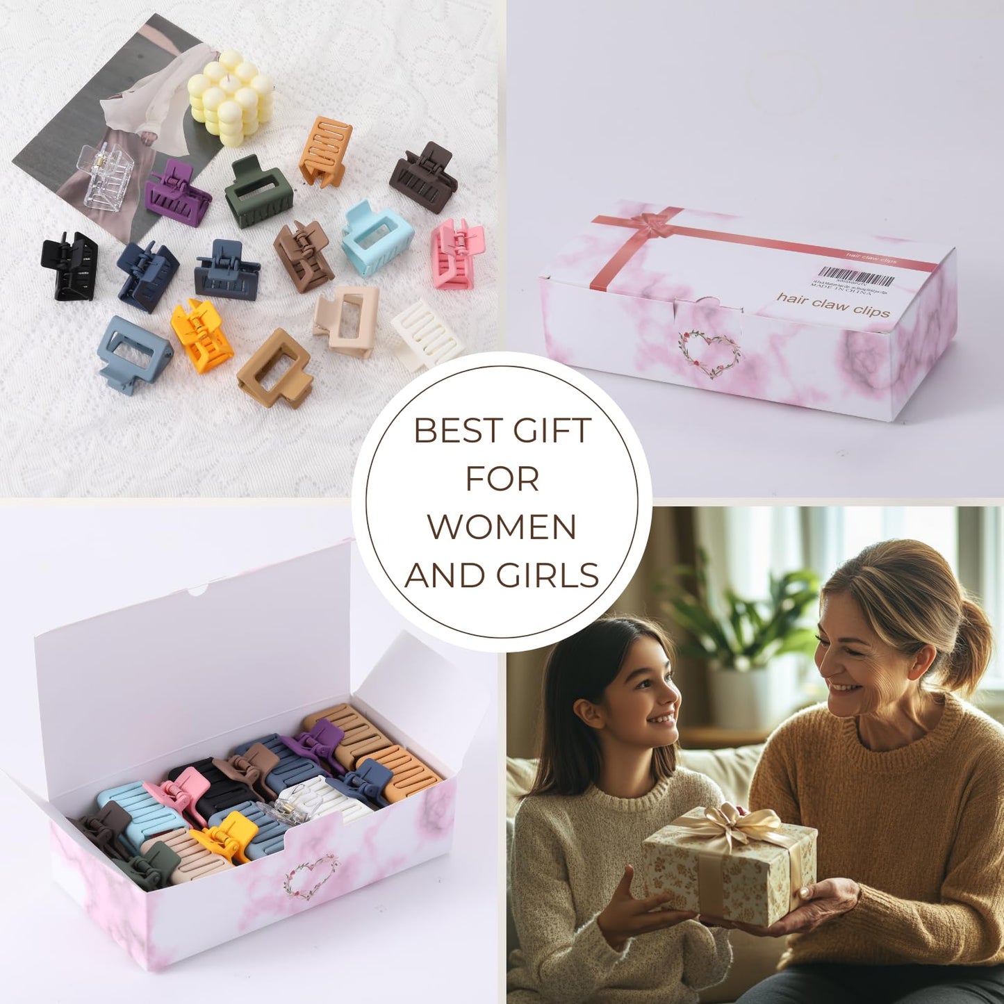 Small Hair Clips for Women and Girls - 2 Inch Rectangle Medium Claw Clips for Thin/Fine Hair - Nonslip Strong Hold Matte Jaw - 16 Pack(natural colors)