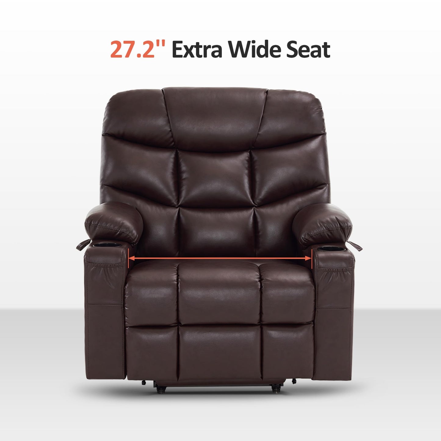 MCombo Oversized Power Lift Recliner Chair with Extended Footrest for Elderly People, Faux Leather R7289 (Dark Brown, Oversize)