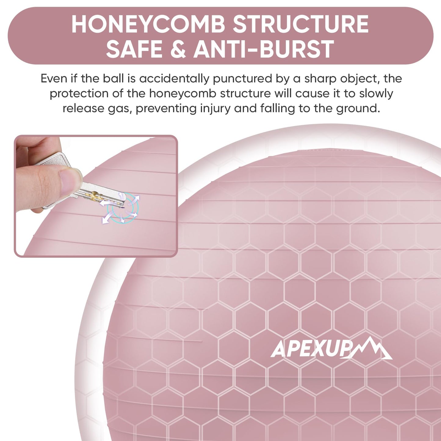 APEXUP Yoga Ball Exercise Ball, Anti Slip Stability Ball Chair, Heavy Duty Large Gym Ball for Fitness, Balance, Core Workout and Physical Therapy (S (15"~18") 45cm, Pink)
