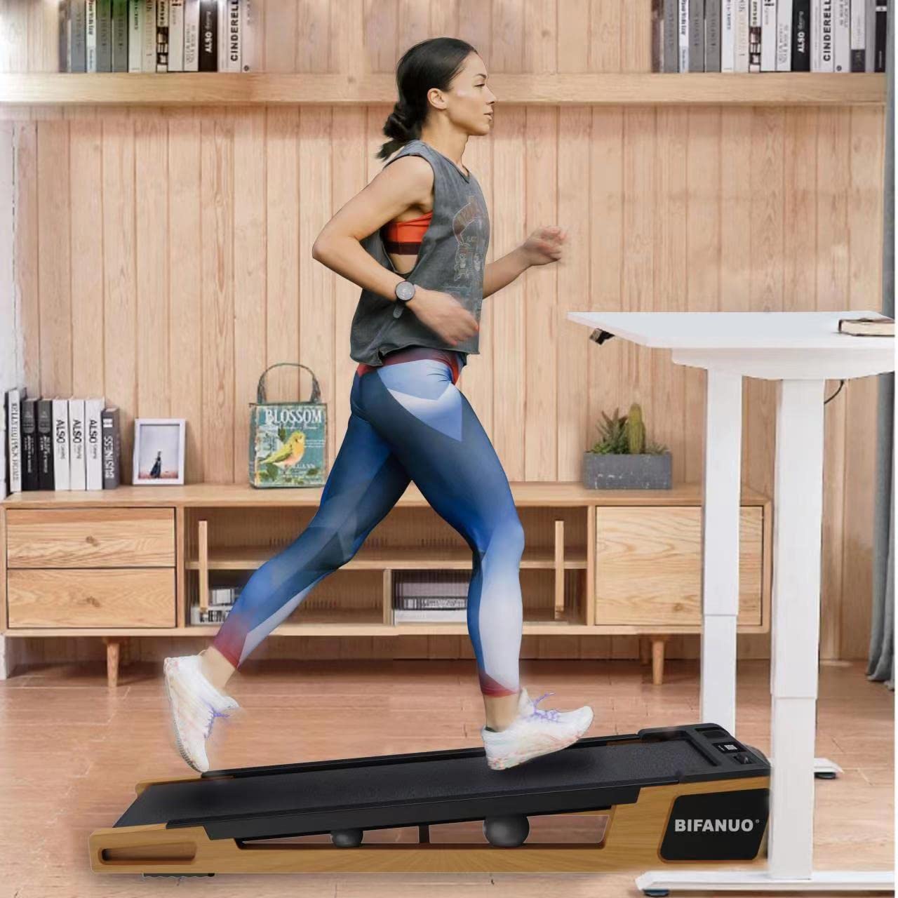Bifanuo Walking Pad Under Desk Treadmill Small Compact Walking Treadmill with Incline 5° Fit Standing Desk, Flat Treadmill