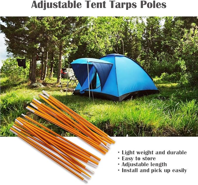 Odoland Adjustable Tarp Poles, Telescoping Aluminum Tarp and Tent Poles Set of 2, Collapsible Lightweight Poles for Camping, Backpacking, Hammocks, Sun Shade Shelters, and Awnings