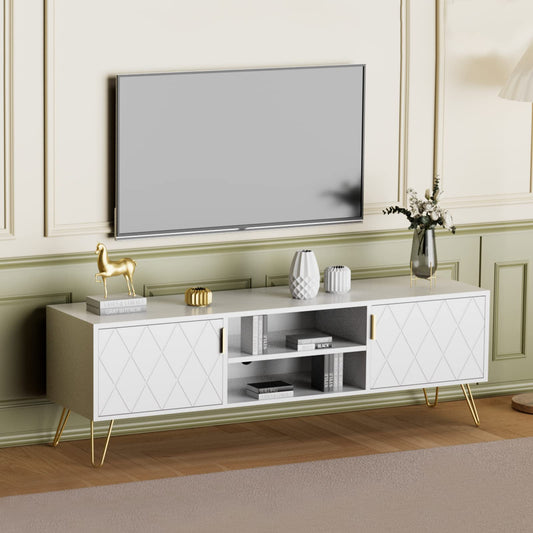 Anbuy White TV Stand for Bedroom Entertainment Center Wood up to 55 inch Large TV Console Media Cabinet with 2 Storage Cabinet and Shelves Home Support TV Up to 65 inch Stand for Living Room (White)