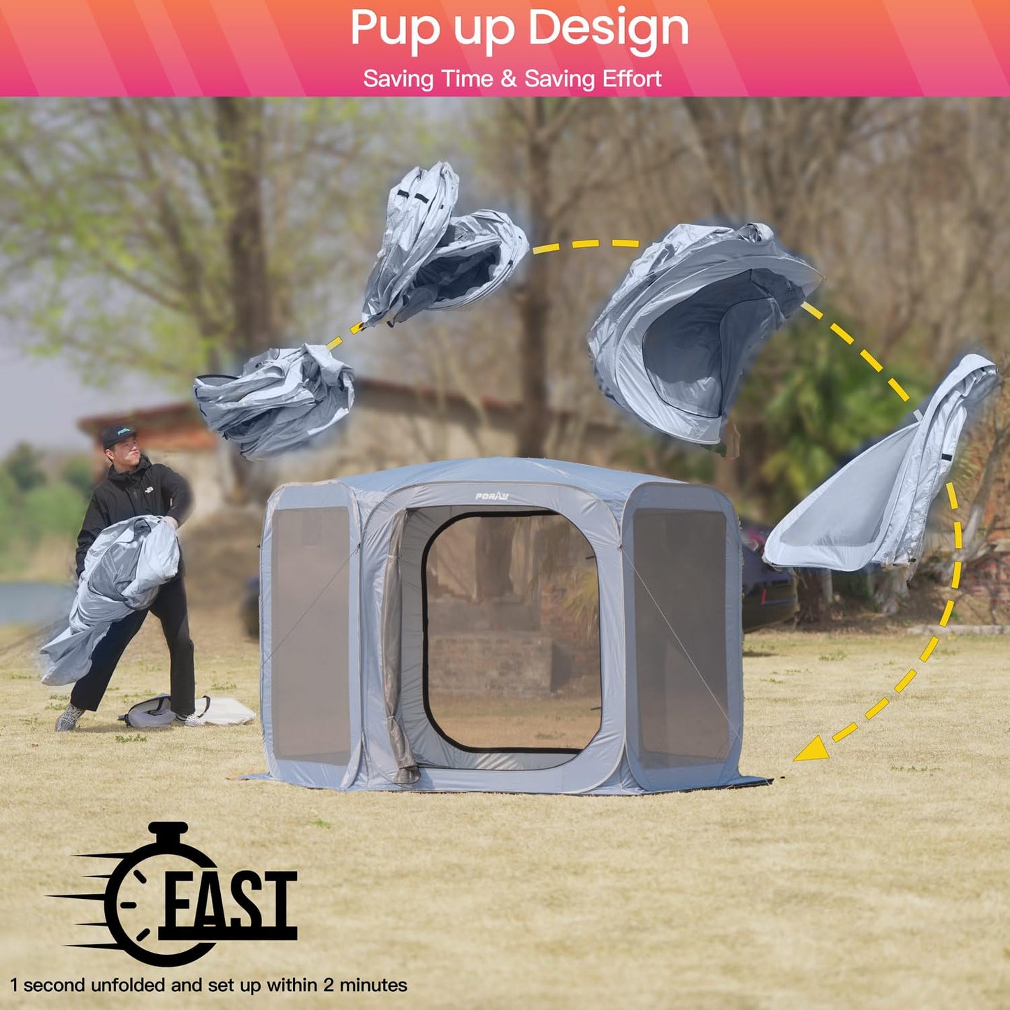 Porayhut Pop up Screen House Tent Sun Shelter with Breathable Mesh Doors,Portable Camping Tent with Detachable Waterproof Floor,10x10FT Screen Canopy Outdoor for Family Friends Party in Backyard,Park