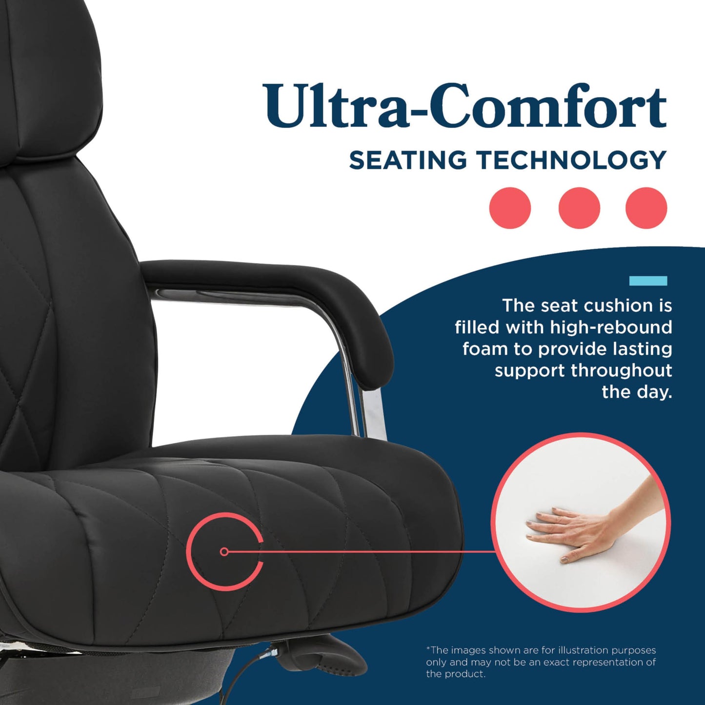 La-Z-Boy Sutherland Quilted Leather Executive Office Chair with Padded Arms, High Back Ergonomic Desk Chair with Lumbar Support, Black Bonded Leather