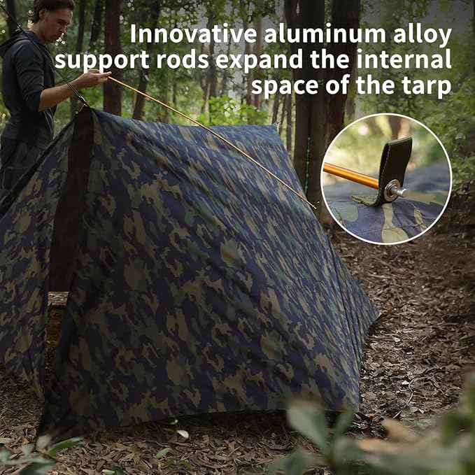 Camping Tent Tarp Waterproof, Ultralight Hammock Rain Fly, Portable Rain Tarp Canopy with Doors, Multifunctional Bushcraft Tarp for Outdoor Backpacking Hiking, UV Protection