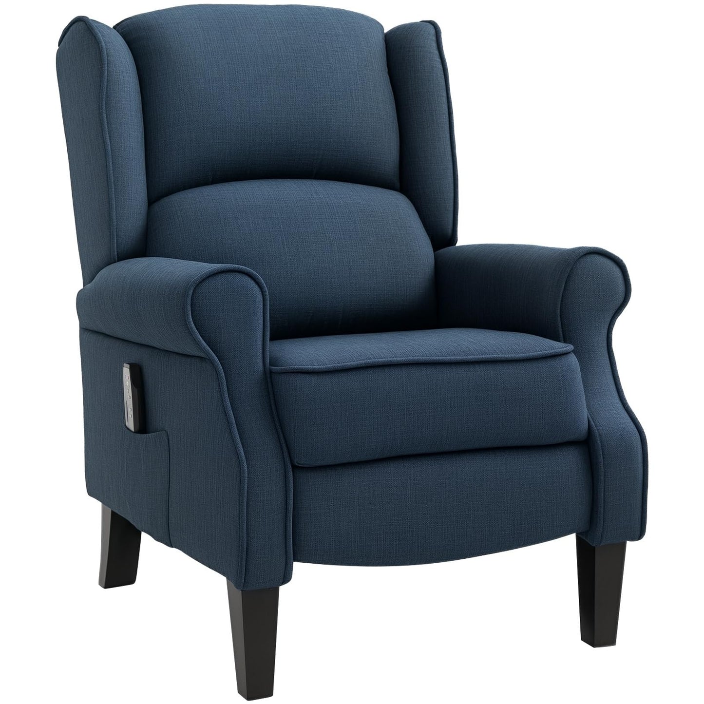 HOMCOM Vibration Massage Recliner Chair for Living Room with Heat, Wingback Single Sofa, Modern Linen Fabric Push Back Reclining Chair with Footrest, Side Pocket, Beige, Blue