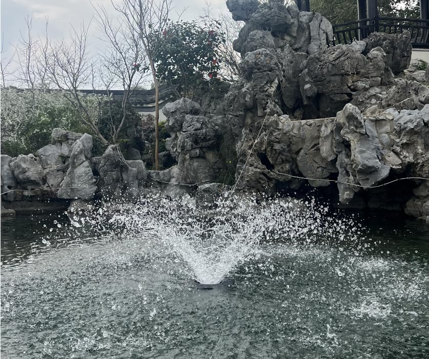 Pond Fountain Aerator, 1HP 110V 15000 GPH Fountain Pump,Stainless Steel body, 15A/110V 100FT power cord, Multifunctional time controller，200Ft traction rope, Aerator Pump for Ponds & Lakes