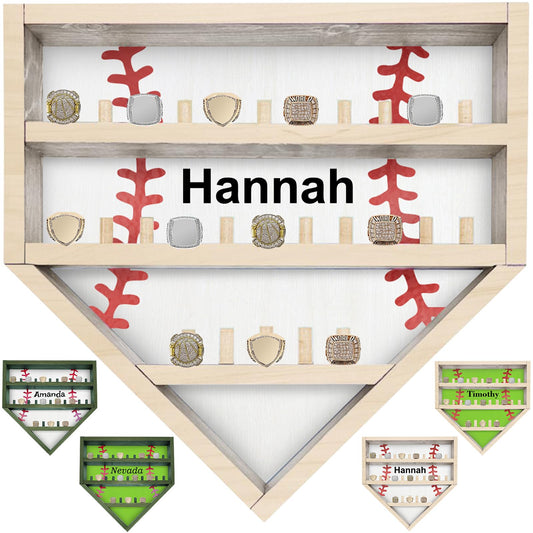 Personalized Baseball Ring Display Case Custom Name Number Wood Baseball Championship Ring Display Case Stand, Softball Ring Holder Display Wall Mount, Trophy & Medal Gift for Men Dad