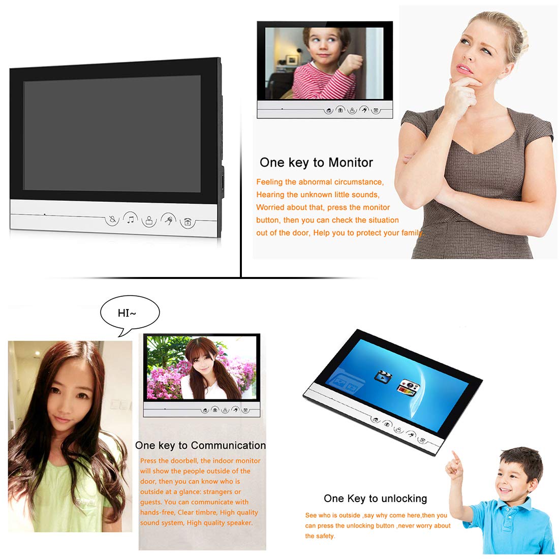 AMOCAM Wired Video Doorbell Intercom System, 9 Inches Monitor Video Doorbell Door Phone Kits with HD Camera Support Unlock, Monitoring, Dual-Way Intercom for Villa Home Office Apartment