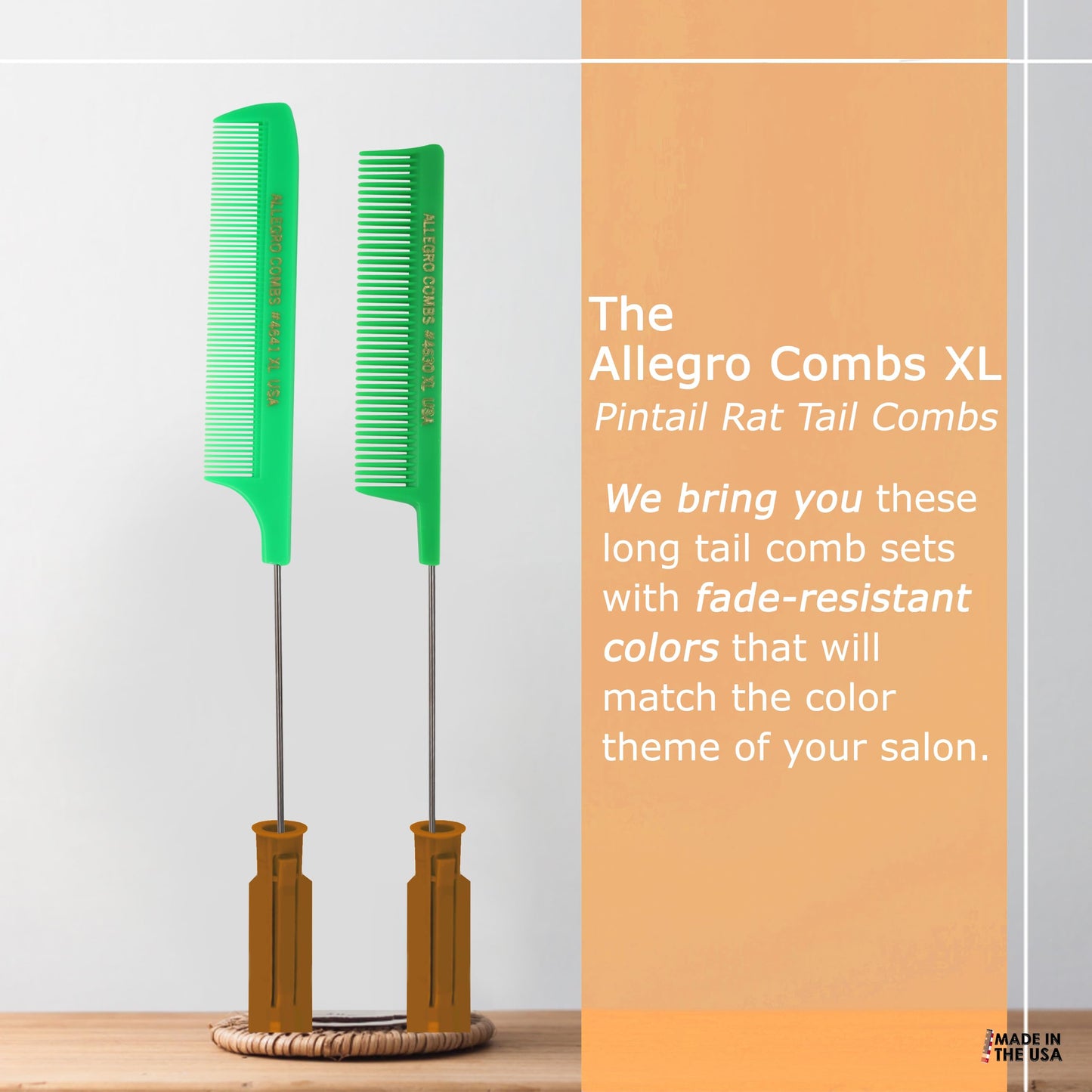 Allegro Combs XL Pintail Rat Tail Combs Parting Combs Metal Tail Foiling Combs Pin Combs Stitch Braids Combs2 Pc. (Neon Green)