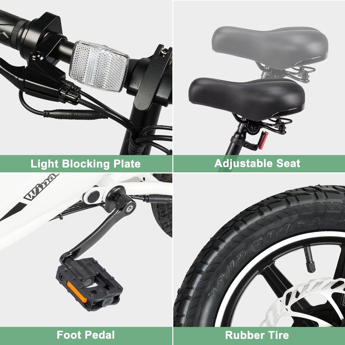 Winado 14" Electric Bike for Adults, Folding Electric Bicycle 350W Motor with Dual Shock Absorber, Dual Disc Brakes, Max Range 20Miles, Foldable Commuter City Ebike for Adults/Teens, White
