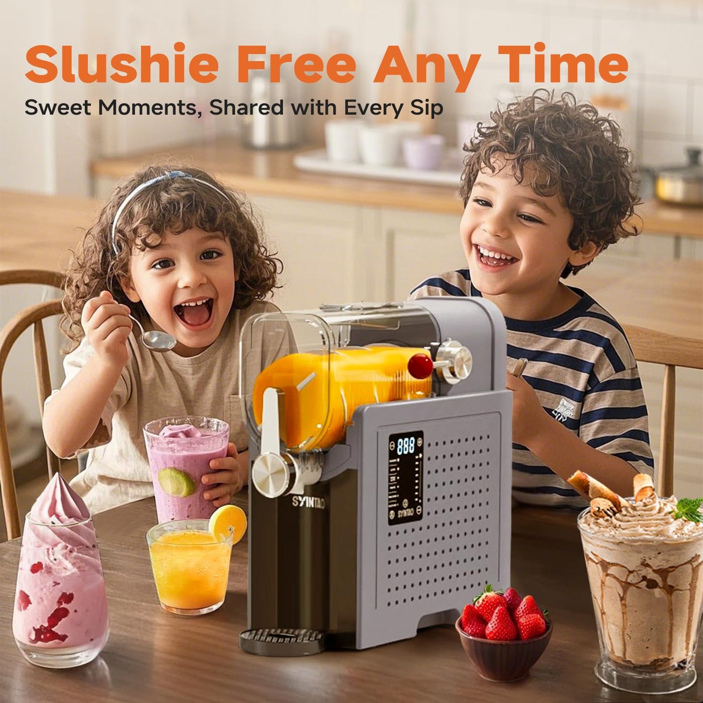 SYINTAO Slushie Machine for Home, Soft Serve Ice Cream Machine, 88oz Slushy Machine with 6 Preset Programs, Frozen Drink Maker for slush, Margaritas, Smoothie, Frappés, Milkshakes, and More