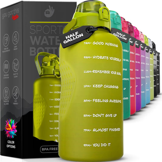 YOU GOT THIS LIVING Motivational Water Bottle with Time Marker,Half Gallon Water bottle with Straw 64 oz/2.2L Gym Water Bottle, Achieve All-Day Hydration SpillProof, BPA FREE