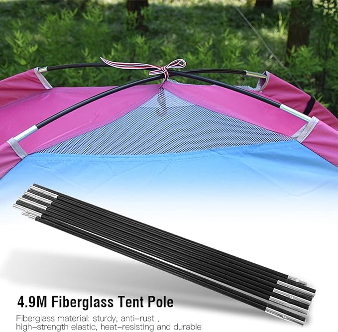 Tent Tarp Poles 4.9M, Universal 9 Sections Fiberglass Camping Tent Pole Bars Camping Awning Poles, Tent Pole Support Frames Kit Outdoor Support Rods Awning Frames Kit