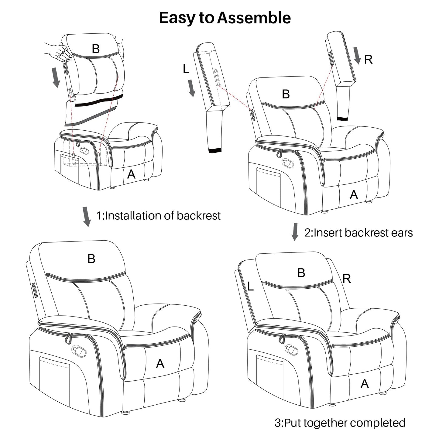 BAMCANFUR Massage Recliner Chair with Heated, Faux Leather Recliner Chairs for Adults, 39" Wide Manual Reclining Ergonomic Lounge Chair for Living Room with Overstuffed Backrest, Side Pocket, Grey