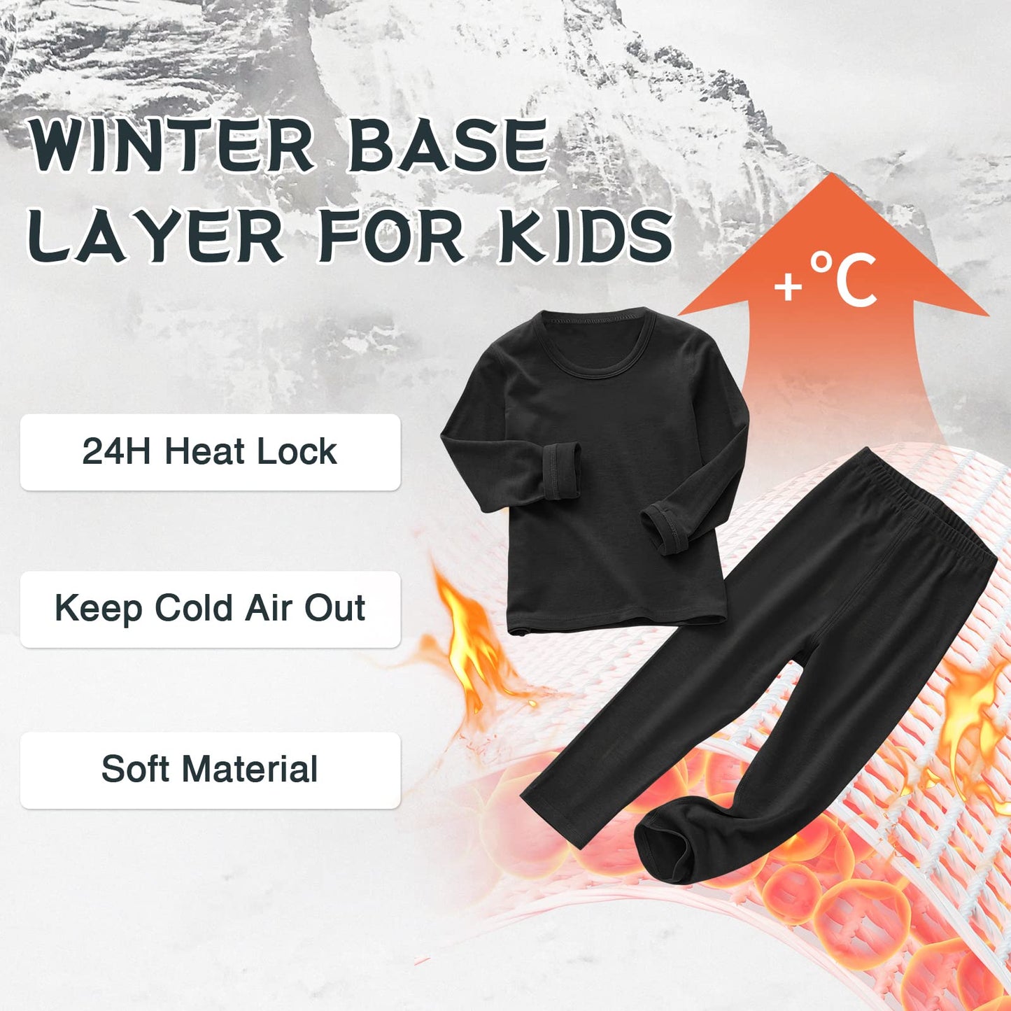 American Trends Boys Thermal Underwear Set Kids Long Johns Set Fleece Lined Base Layer Soft Warm Winter Thermals Sets for Toddler Black 2T-3T