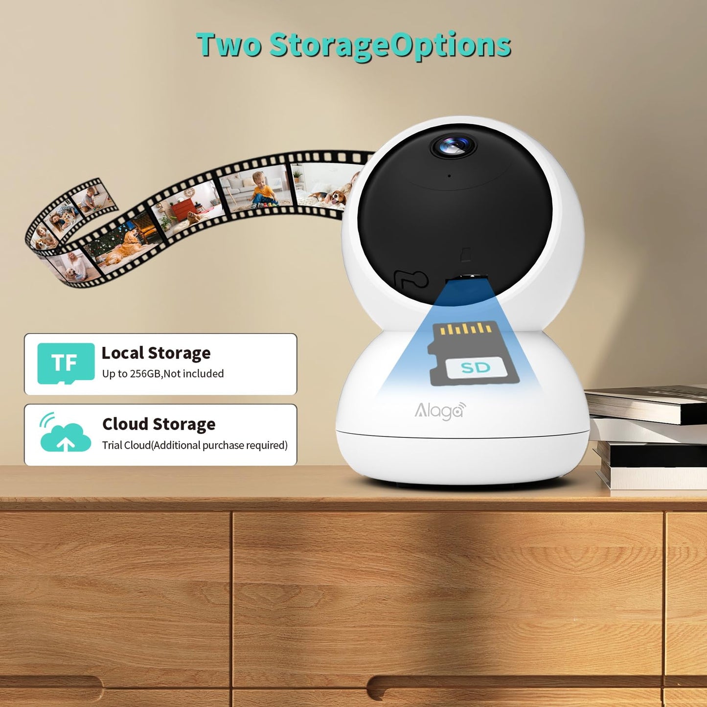 Alaga Indoor Security Camera,3K 5G and 2.4G WiFi, 360° Pan/Tilt, Human/Pet/Motion AI, Night Vision, Speaker, Indoor Camera with Phone App, Compatible with Alexa & Google Assistant，2-Pack White