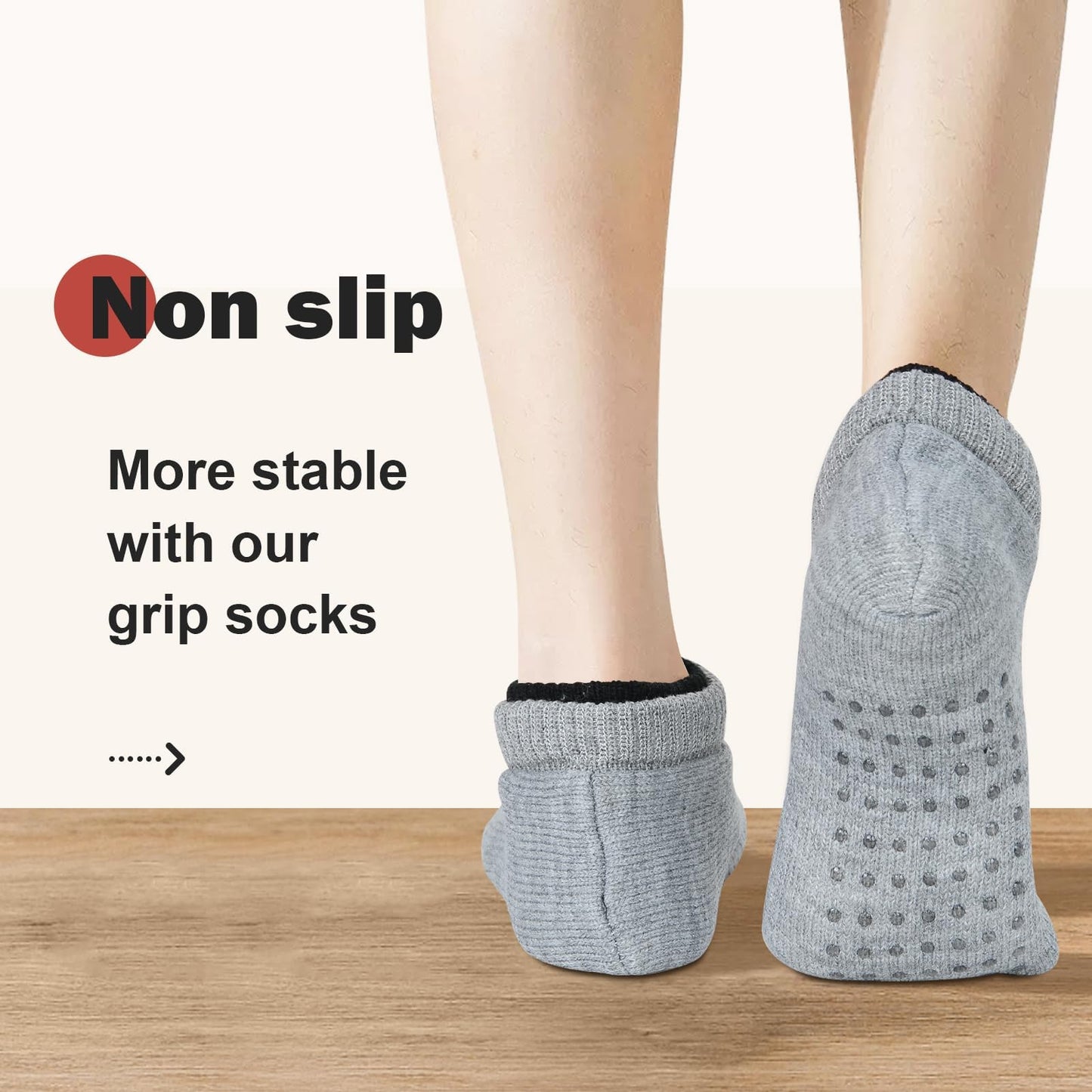 American Trends Slipper Socks for Women Non Slip Christmas Socks Comfy Warm Winter Grippy Socks with Grippers Beige Red Snow