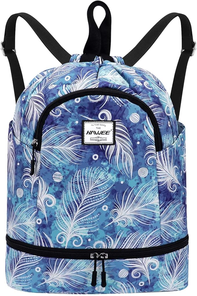 Dry Wet Drawstring Backpack with Shoe Compartment for Women Adjustable Gym Bag