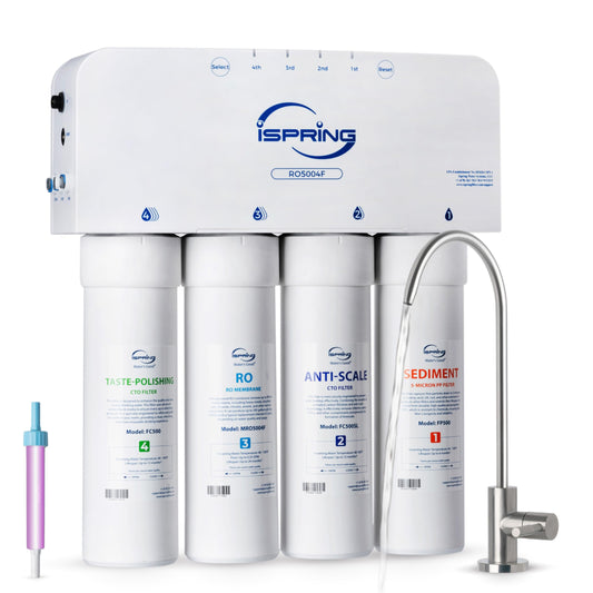 iSpring RO5004F Reverse Osmosis Water Filter with UV, 500 GPD RO System Under Sink, 2:1 Pure to Drain, Tankless RO Water Filtration System with Boost Pump, Filter Life Monitor, Reduces PFAS, TDS, Lead