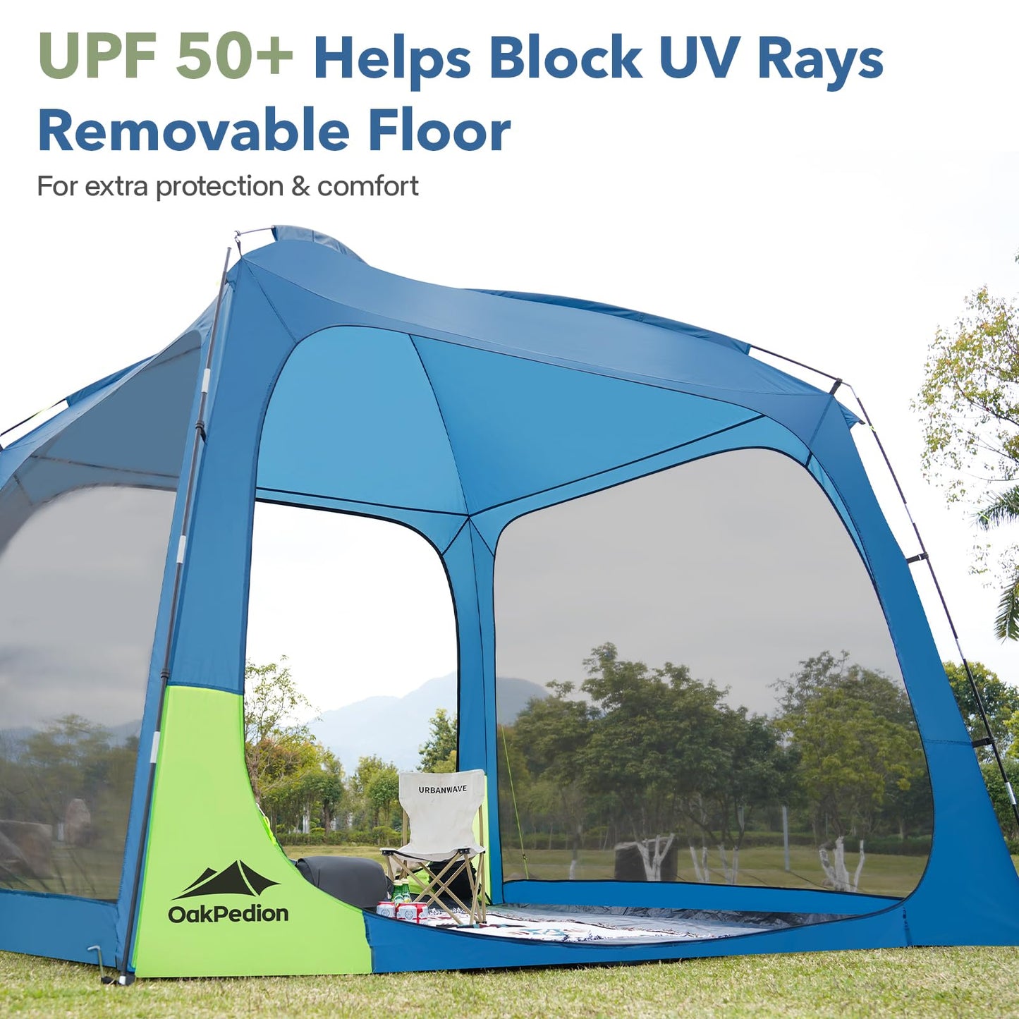 OakPedion 10 X 10ft Screen House Room for Camping, Screened Mesh Net Wall Canopy Tent, UPF 50+ Screen Tent with Floor for Patios Outdoor Camping Activities