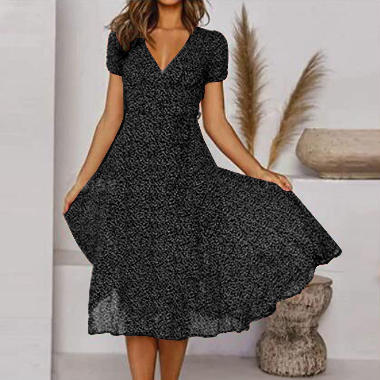 aihihe Summer Dresses for Women 2024 Plus Size Petite Length Midi Dresses Casual Short Sleeve Short Sleeve Boho Midi Dresses Casual Fancy Dresses Beach Dresses with Sleeves Flowy Boho Dresses