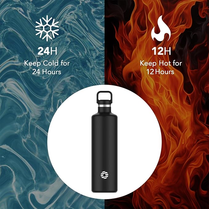60oz Water Bottle with Carrier Bag, Large Insulated Water Bottle, Stainless Steel Water Bottles, Double Walled Insulated Thermo for Hot Drinks/Cold Drinks, Great for Gym,Hiking,Camping (Iron Black)