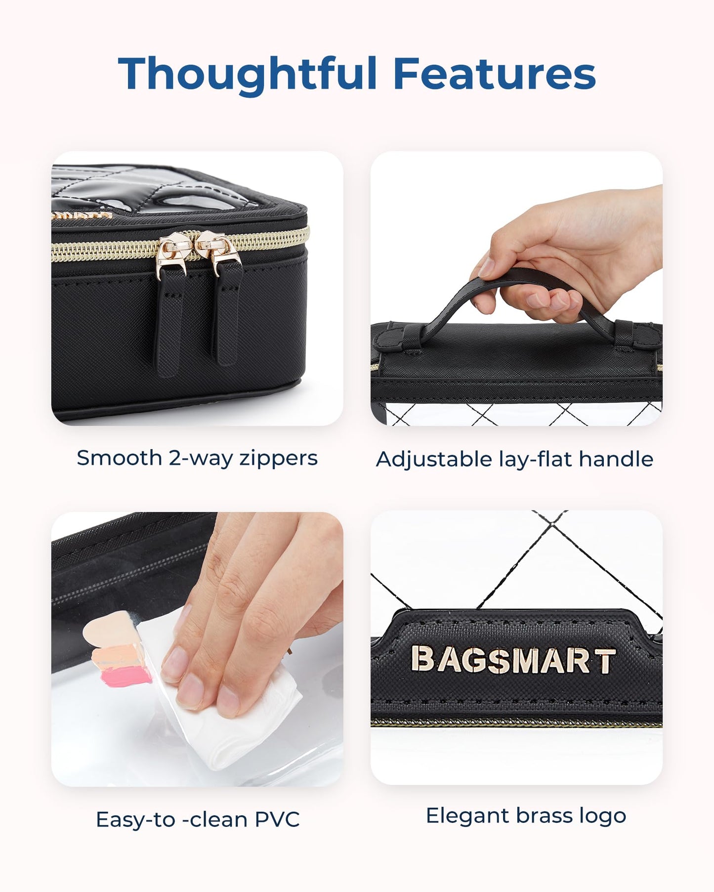 BAGSMART Clear Makeup Bag Set, TSA Approved Toiletry Bag, Clear Travel Bags for toiletries, Cosmetic Bags with Zipper, Makeup Organizer Bags Fit Carry-on Travel Essentials, Black