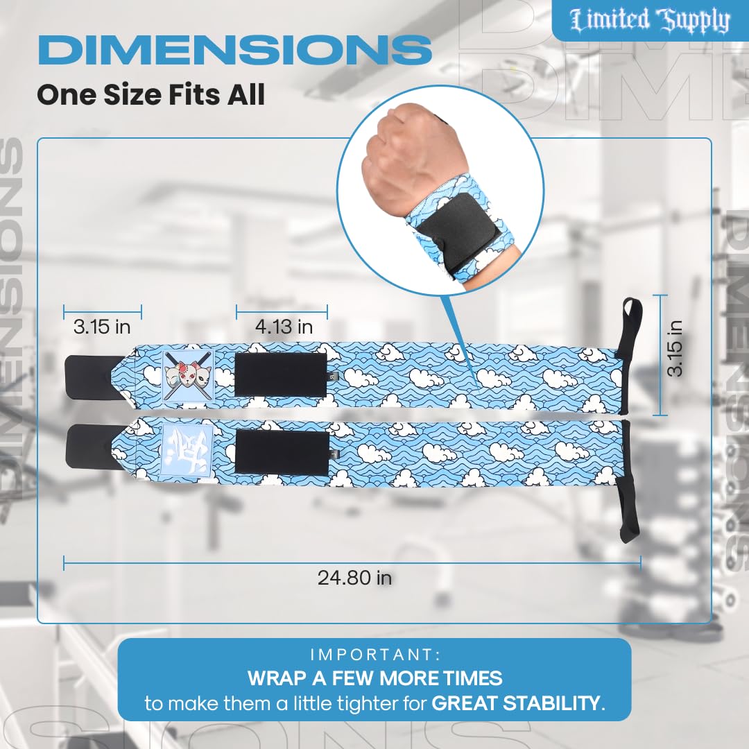 Anime Wrist Wraps Camo Lifting Straps 24" for Men and Women - 1 Pair Each, Gym Accessories Support Weightlifting, Powerlifting, Strength Training, and Improve Workout, Blue Sakonj