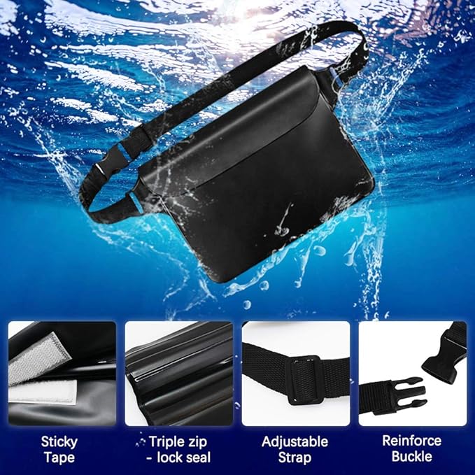 4 Pcs Waterproof Pouch Bags Set, Including 2 Waterproof Waist Pouch with Adjustable Waist Strap, 2 Waterproof Phone Cases for Kayaking, Swimming,Travel