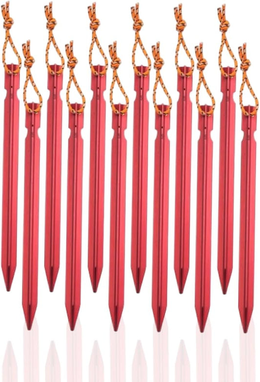 Tent Stakes,Camping Stakes,7-in Ground Pegs with Reflective Pull Ropes, Tri-Beam Stakes in a Carrying Bag, for Camping, Backpacking, Hammocks and Canopy,Aluminum Tent stakes12 Pack