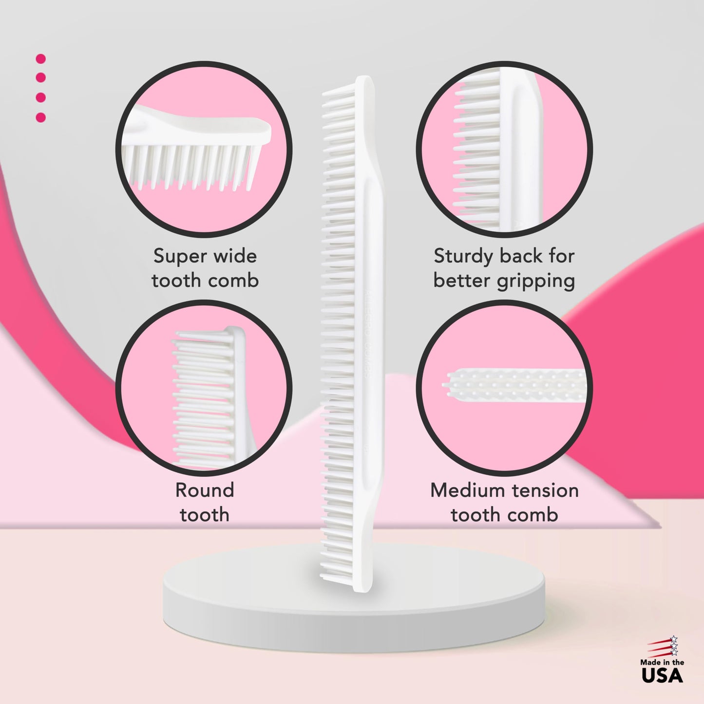 Allegro Combs #70 3-Row Detangling Comb, White - Curly Hair Stylists Curl Defining Comb Made In The USA, Perfect for Women Curly Hair, 1 Piece, Stainless Steel