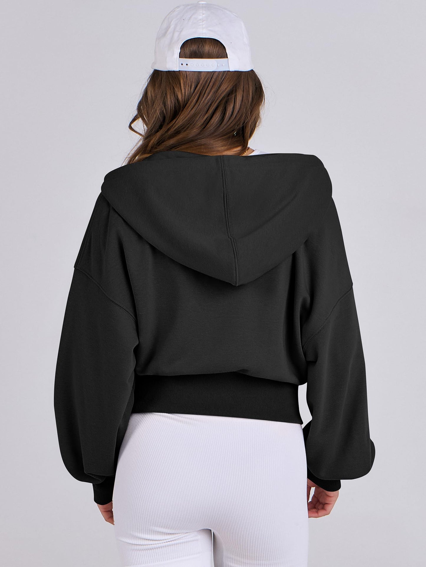 ANRABESS Women's Zip Up Hoodies Cropped Sweatshirts Full Zip Jackets 2024 Casual Fashion Fall Outfits Winter Clothes Black Medium