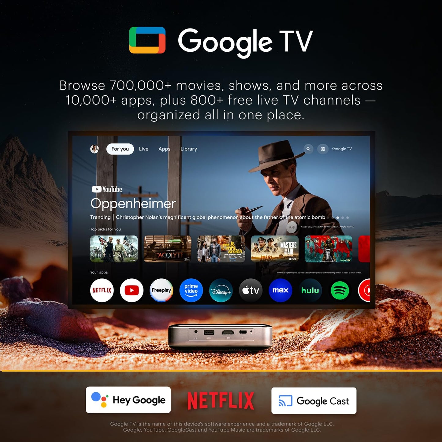 Kodak Luma 500 Mini Projector | 1080p Full HD Portable Outdoor Projector with Wi-Fi, Bluetooth, HDMI & USB | Google TV 11.0 OS, Netflix Certified, Chromecast Built-In, Black, 150