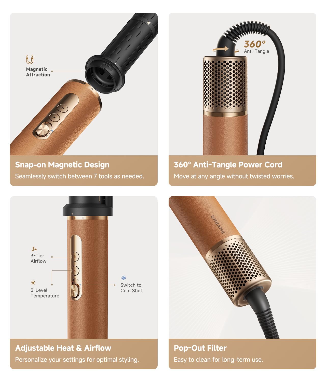 DREAME AirStyle Pro 7-in-1 Hair Styler & High Speed Dryer | Magnetic Attachments for Curling, Smoothing, Volumizing | Fast Drying, Frizz Control, Cool Shot | Luxury Leather Package