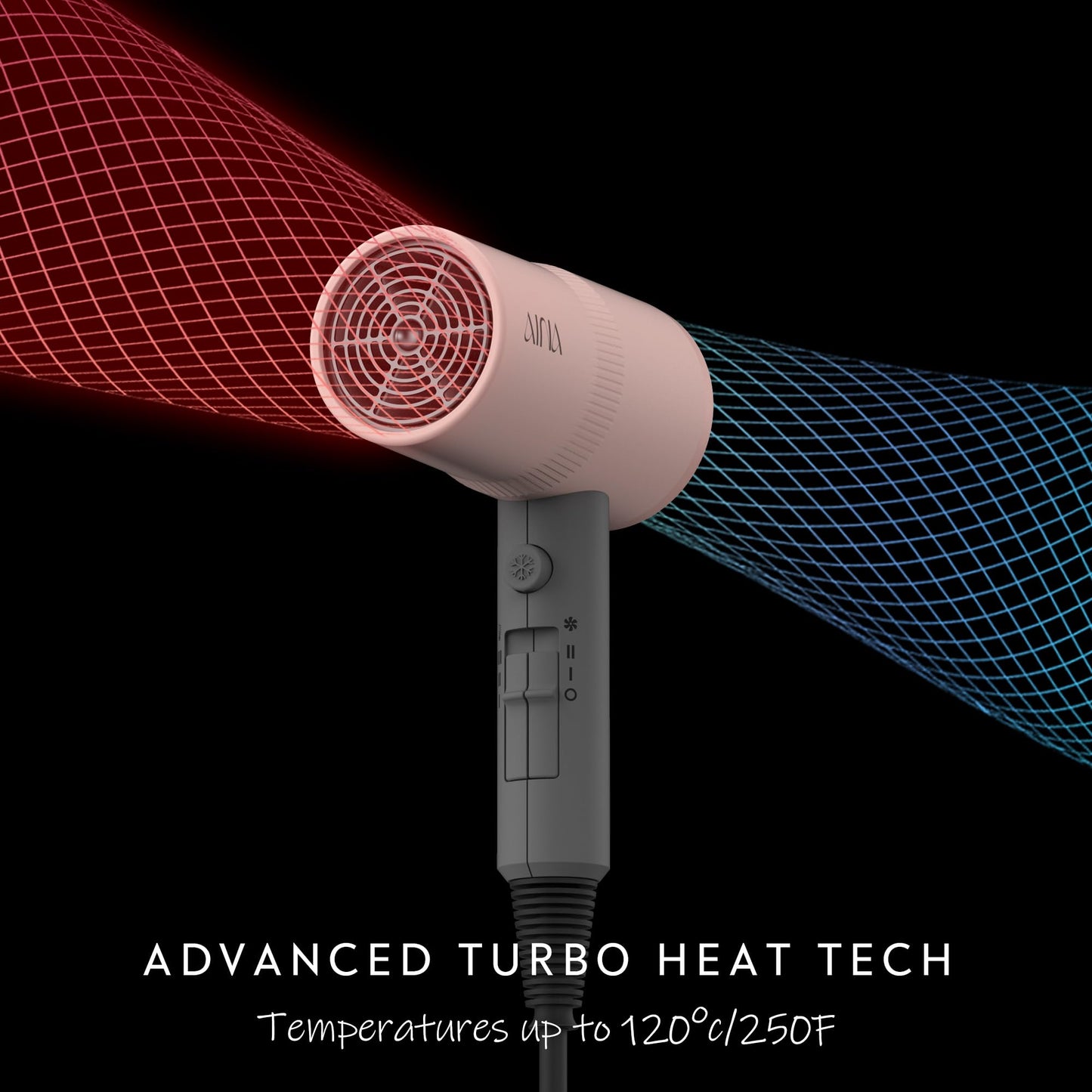 AINA Hair Dryer with Diffuser, Blow Dryer for Women | Advanced Ionic Technology, Ceramic Coating | Cold Shot Features Turbo Heat for Fast Drying and Shine(Misty Blush)