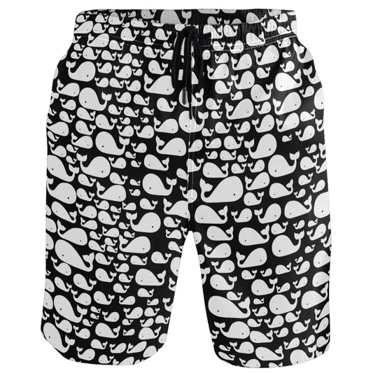 visesunny Cute White Whale Men's Beach Shorts Summer Swim Trunks Sports Running Board Shorts with Mesh Lining