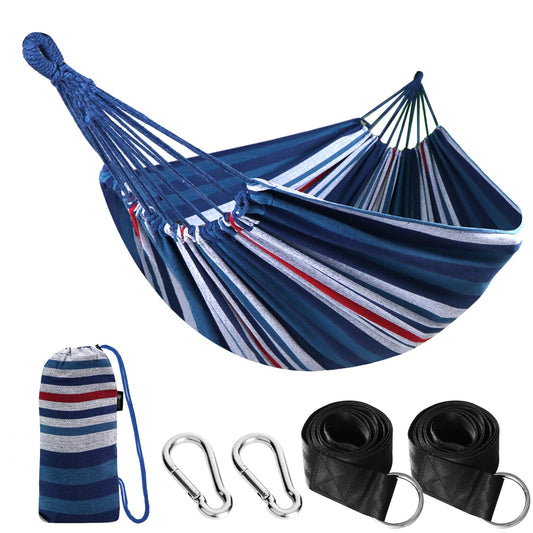 ANYOO Cotton Hammock Portable Camping Hammocks for Hanging Sturdy Garden Comfortable Fabric Hammock with Tree Straps Up to 660lbs with Travel Bag for Camping Outdoor/Indoor Patio Backyard