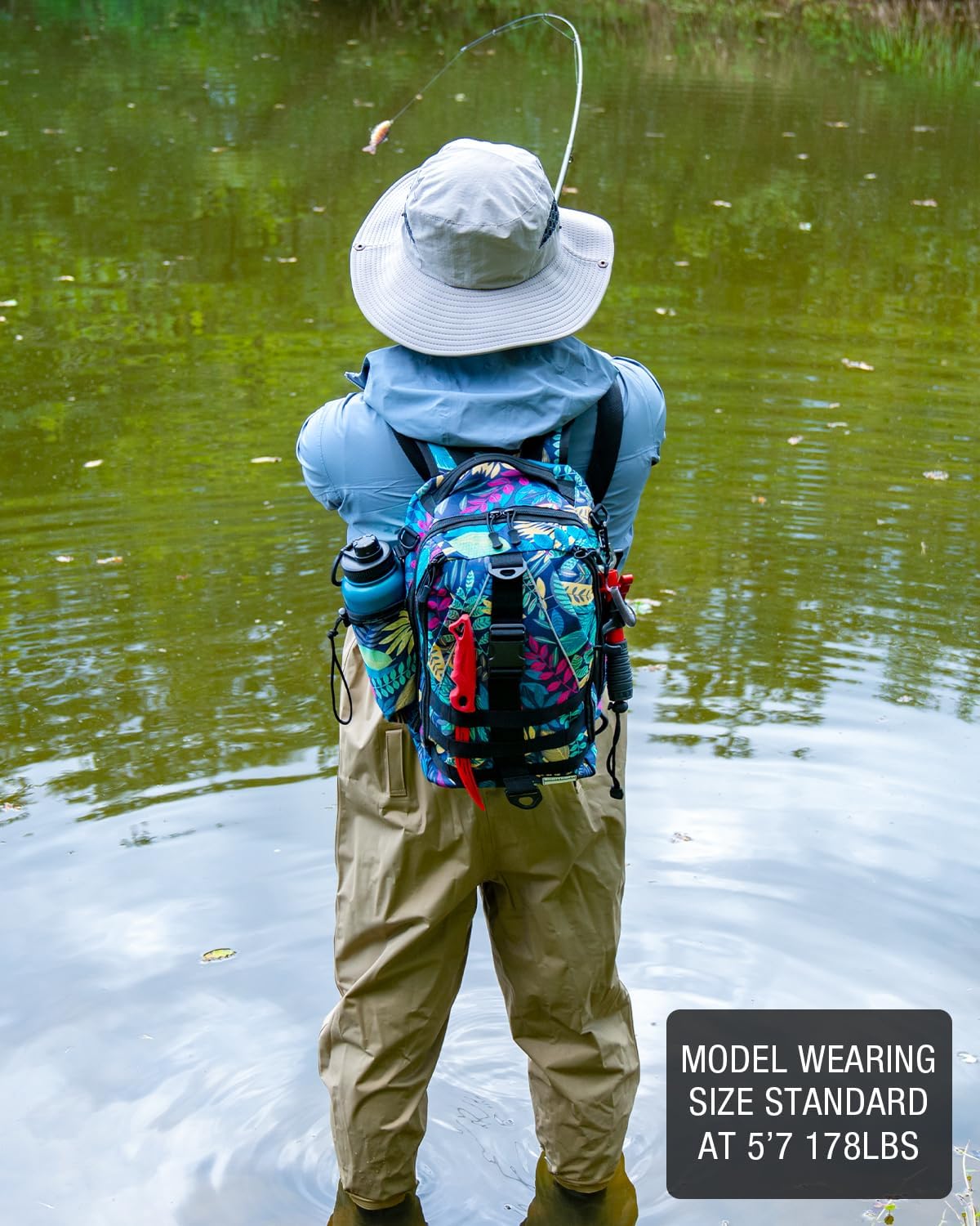 Ghosthorn Fishing Tackle Backpack Storage Bag - Fishing Backpack with Rod Holder Shoulder Bag - Fishing Gift Tackle Box Bag Women Large Blue Leaf