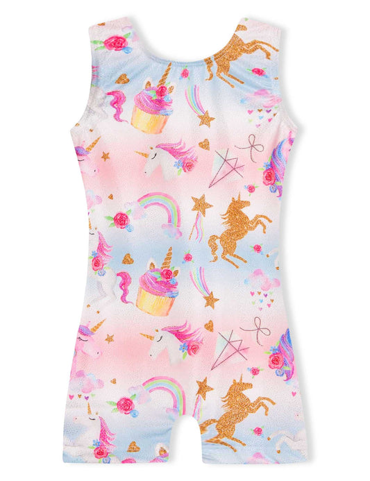 Domusgo Girls Gymnastics Leotards Size 6-7 Years Old Sparkle Rainbow Unicorn One Piece Biketard