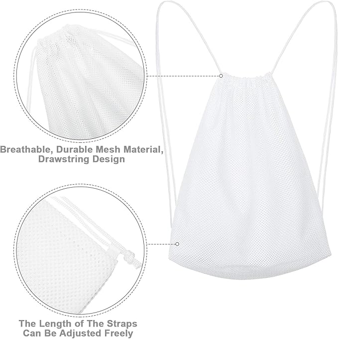 Frienda Mesh Drawstring Backpack Bag Multifunction Mesh Bag for Swimming, Gym, Clothes (White) One piece